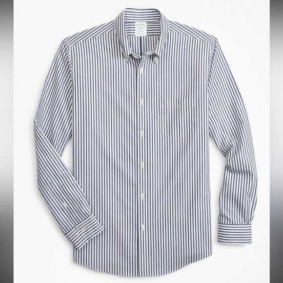 Brooks Brothers Regent Sport Shirt, Non-Iron Candy Stripe Blue White - Picture 1 of 9